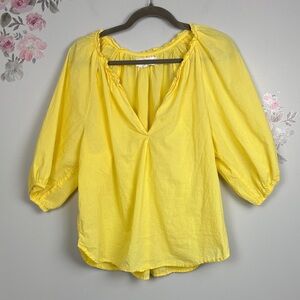 XiRENA Sunny Yellow V Neck Blouse - L